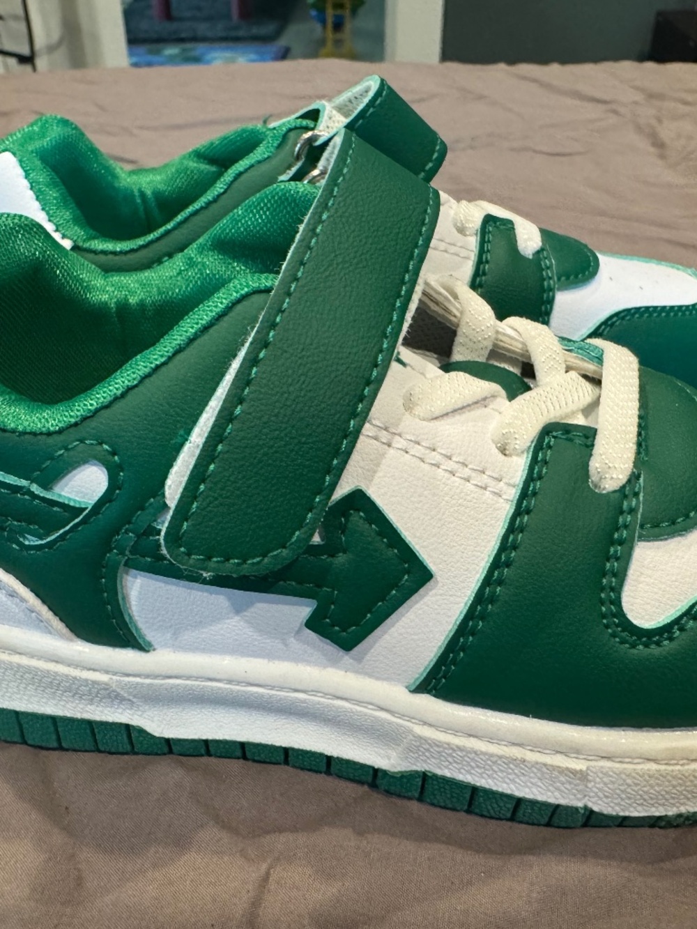 boys sneakers, green and white